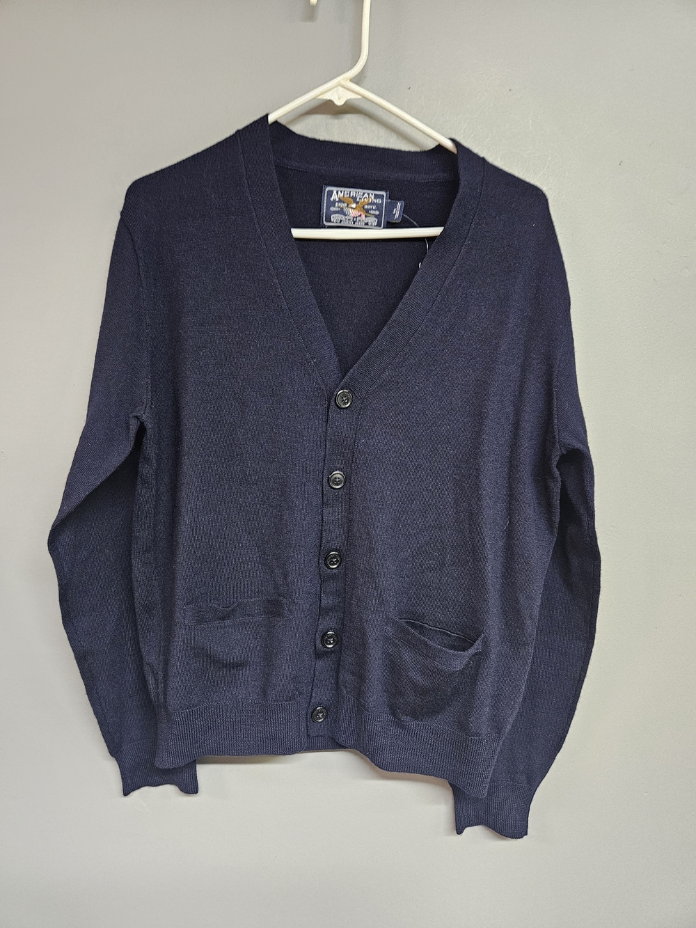 American Living Navy V-Neck Button Cardigan 100% Wool Women's Medium